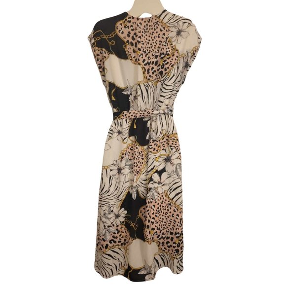 Spring Trendy  Wrap Casual Midi Dress with Chain-link and animal prints - Picture 2 of 3